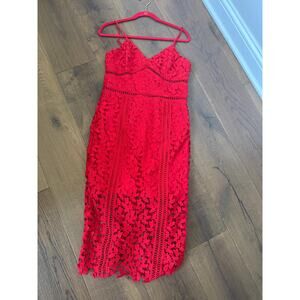 Bardot Roxy Lace Overlay Red Midi Dress Special Occasional Cocktail Sz L US 10